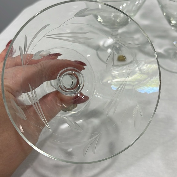 Vintage MCM Bohemia crystal etched champagne sorbet cocktails glasses set of 7 - Picture 4 of 15